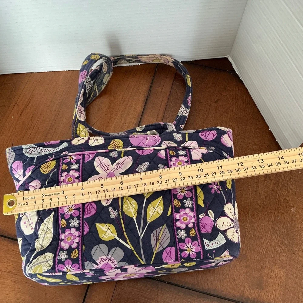 Vera Bradley Plum Nightingale Crazy Quilted Cotton Tote Bag Purple Floral Zip - Picture 3 of 7